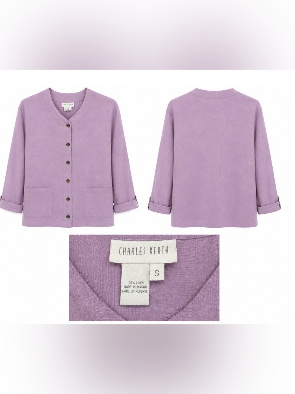 Charles Keith Linen Button Front Shirt-Jacket